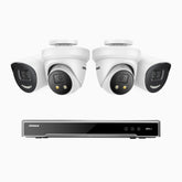 H800X - 4K 8 Channel PoE Security System with 2 Bullet & 2 Turret Cameras, 1/1.8'' BSI Sensor, f/1.6 Aperture (0.003 Lux), Siren & Strobe Alarm,Two-Way Audio, Human & Vehicle Detection, Perimeter Protection, Works with Alexa, All-Metal Housing